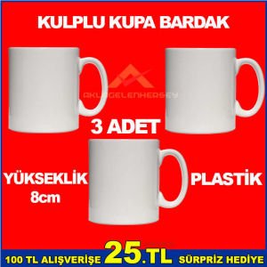 3'LÜ SET BEYAZ PLASTİK KULPLU KUPA BARDAK