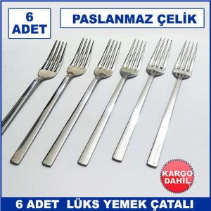 6 Adet Lüks Düz Sade Model Paslanmaz Çelik Rostfrei Yemek Çatalı Seti