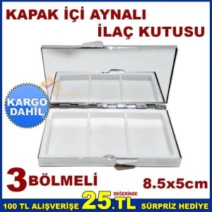 MİNE İŞLEMELİ KAPAKLI 3BÖLMELİ ÇELİK İLAÇ KUTUSU