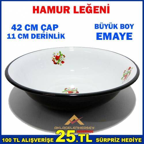 Büyük Boy Çiçekli Beyaz Emaye Derin Hamur Leğeni