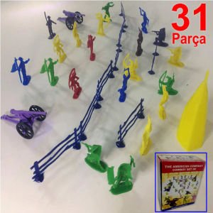 Savaşan Amerikan Kovboy Seti 31 Parçadan Oluşan Rengarenk Eğlenceli Oyuncak Mini Askerler