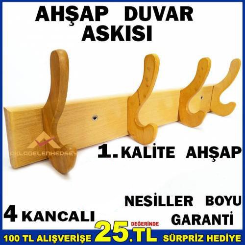Nostaljik Askı 4 Kancalı Ahşap Duvar Askısı