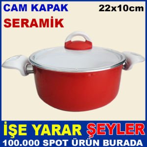 CAM KAPAKLI YANMAZ YAPIŞMAZ SERAMİK TENCERE