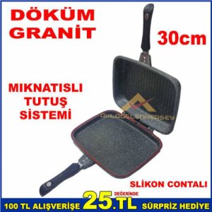 Safir Çift Taraflı Balık Tavası Yedek Sızdırmaz Silikon Contalı Granit Döküm Izgara Tavası 30cm abn