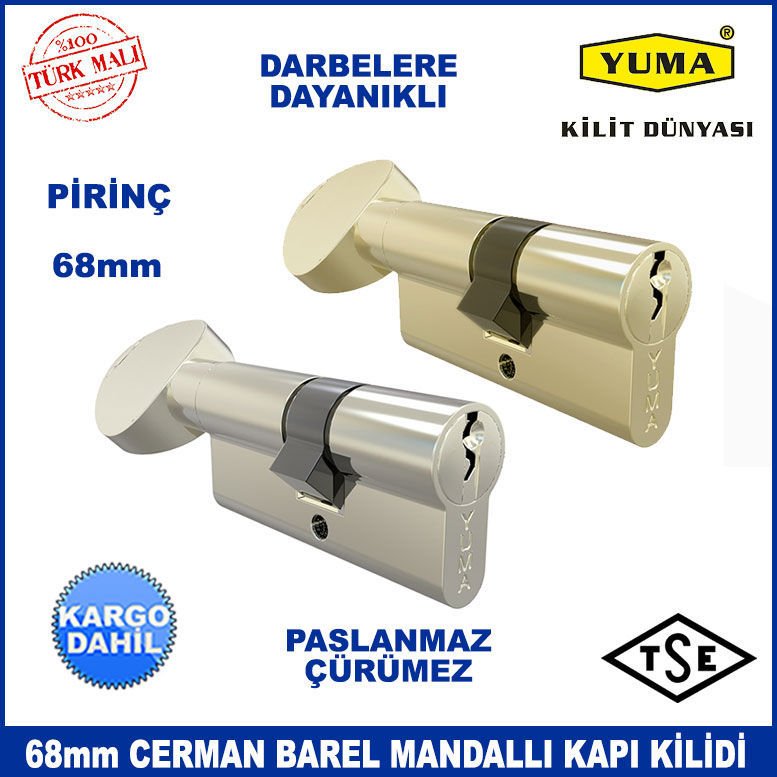 Darbelere Dayanıklı TSE Garantili Paslanmaz Yuma 68mm Cerman Barel Mandallı (Topuzlu) Kapı Kilidi