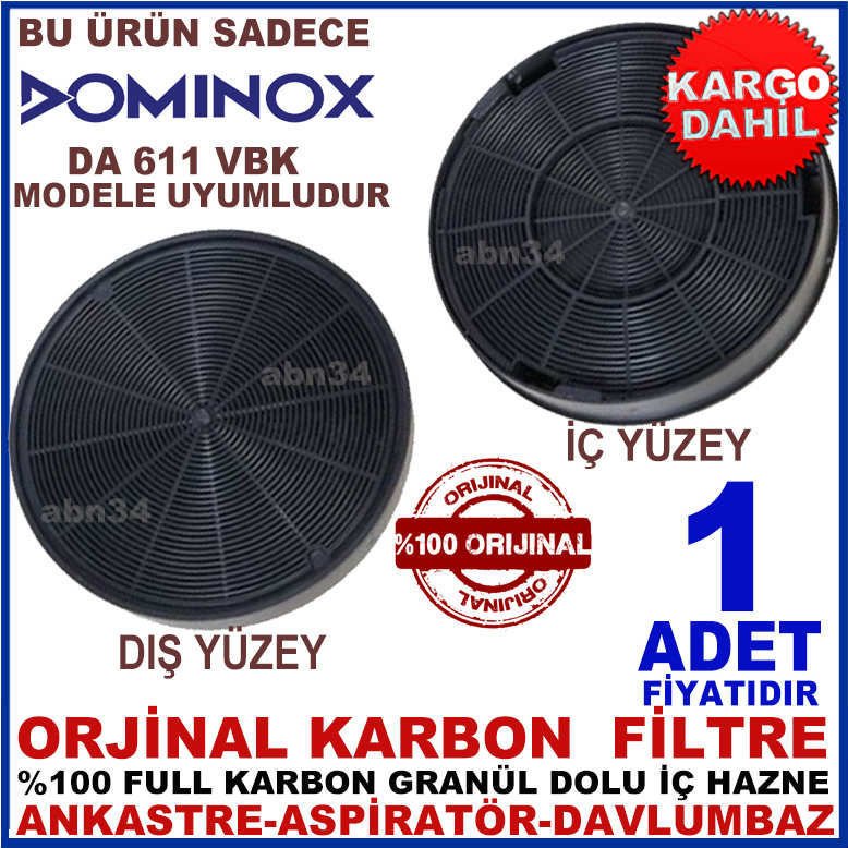 DOMINOX ANKASTRE DAVLUMBAZ FİLTRESİ DA 611 VBK MODEL DAVLUMBAZ İÇİN GRANÜL KARBONLU FİLTRE