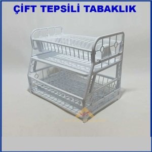 LÜKS SAĞLAM PLASTİKTEN ÜRETİLMİŞ ÇİFT TEPSİLİ MUTFAK GEREÇLERİNİZ İÇİN BEYAZ RENKLİ TABAKLIK