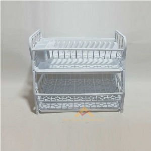 LÜKS SAĞLAM PLASTİKTEN ÜRETİLMİŞ ÇİFT TEPSİLİ MUTFAK GEREÇLERİNİZ İÇİN BEYAZ RENKLİ TABAKLIK