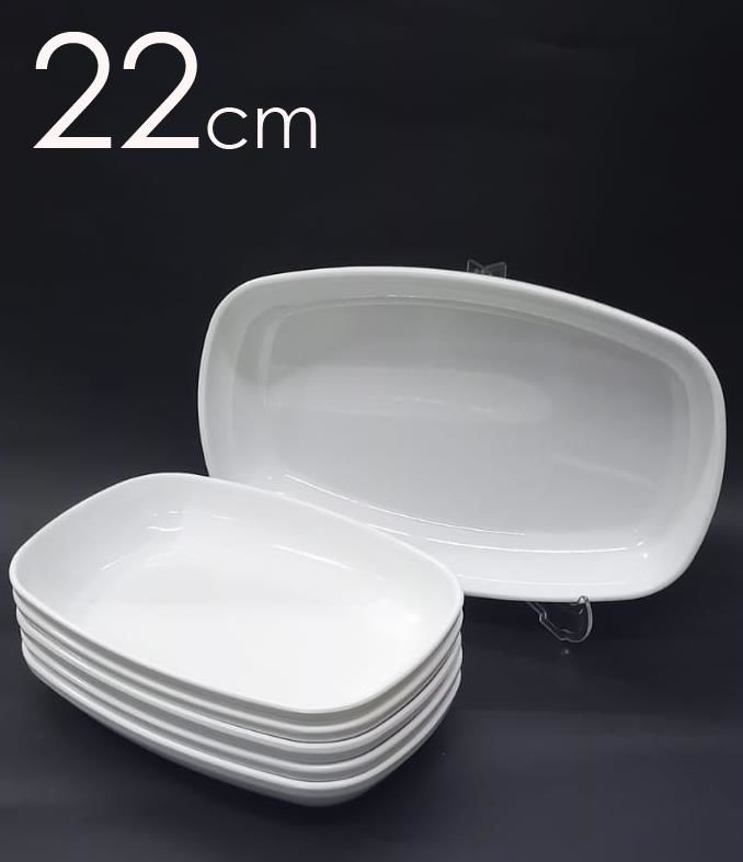 12 Adet Beyaz Melamin Kayık Tabak 22x14cm Salata Kebap Tabağı Ev Lokanta Tipi Sağlam Kare Oval Plate