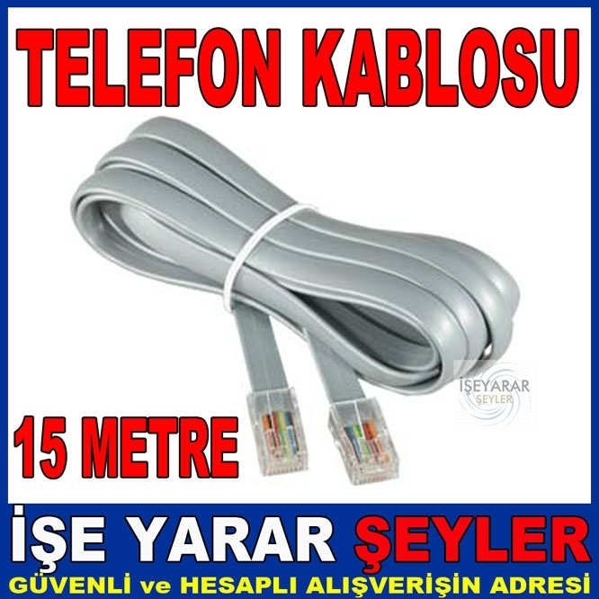 15 METRE TELEFON KABLOSU TEK HATLI 2 UCU JACKLI