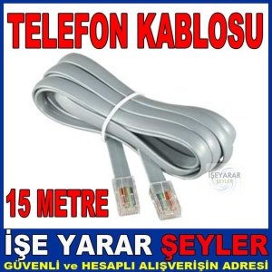 15 METRE TELEFON KABLOSU TEK HATLI 2 UCU JACKLI