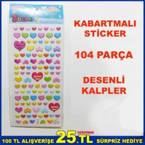 104 Parça 3d Kabartmalı Stıcker Desenli Kalpler
