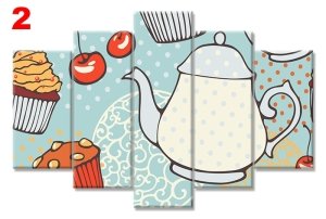 CAY SAATI ILLUSTRASYON 7 STİL 5 PARÇALI KANVAS TABLO
