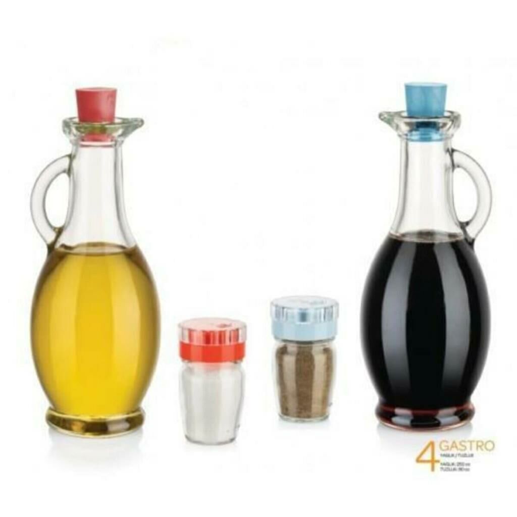 Dekoratif Şık Kullanışlı Sigma Gastro 4 Parça Cam Yağlık Tuzluk Seti