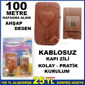 AHŞAP DESEN UZAKTAN KUMANDALI KABLOSUZ KAPI ZİLİ