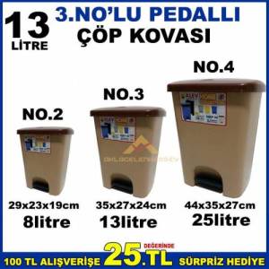 13 Litre Pedallı Kaliteli Plastik Çöp Kovası No.3 35x27x24cm