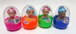 Renkli Saçlı Mini Etekli Loliş Bebek İçeren Şeffaf Kapaklı Yumurta Kumbara 8cm Boyunda 5cm Çapında