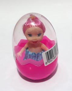 Renkli Saçlı Mini Etekli Loliş Bebek İçeren Şeffaf Kapaklı Yumurta Kumbara 8cm Boyunda 5cm Çapında