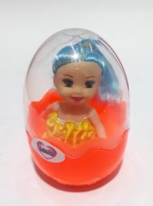 Renkli Saçlı Mini Etekli Loliş Bebek İçeren Şeffaf Kapaklı Yumurta Kumbara 8cm Boyunda 5cm Çapında