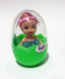 Renkli Saçlı Mini Etekli Loliş Bebek İçeren Şeffaf Kapaklı Yumurta Kumbara 8cm Boyunda 5cm Çapında