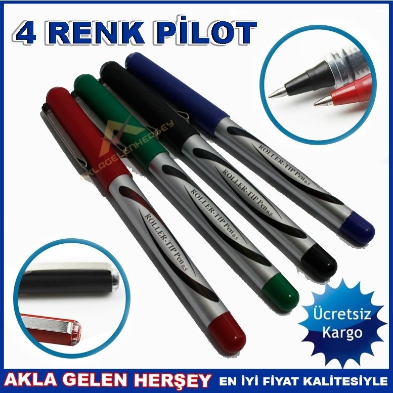 ROLLER TİP KILIF İLE 4 RENK 9 ADET PİLOT KALEM KD