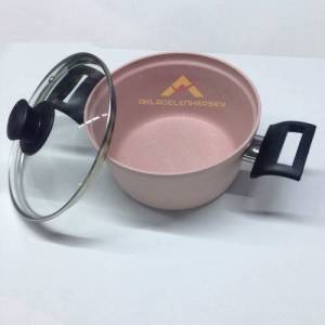 18cm Çapında Döküm Alüminyum İçi Ve Dışı Granit Kaplama Cam Kapaklı 2'li Tencere-Tava Set