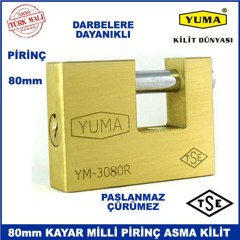 Darbelere Dayanıklı TSE Garantili Paslanmaz, Çürümez Kayar Milli 80mm Pirinç Asma Kilit