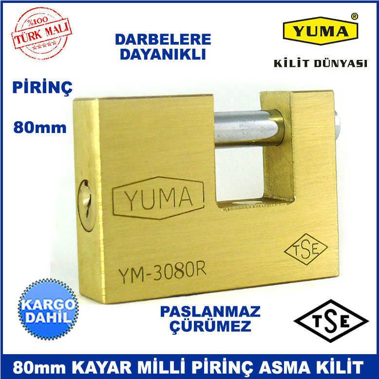 Darbelere Dayanıklı TSE Garantili Paslanmaz, Çürümez Kayar Milli 80mm Pirinç Asma Kilit