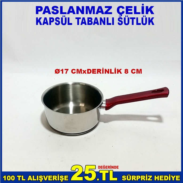 KAPSÜL TABANLI VE PASLANMAZ ÇELİKTEN İMAL EDİLMİŞ ERGONOMİK SAPLI SÜTLÜK TENCERE