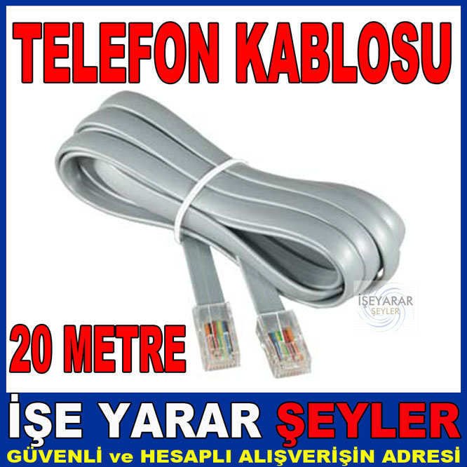 20 METRE TELEFON KABLOSU TEK HAT 2 UCU JACKLI
