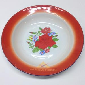 Emaye yemek tabağı çinko kaplama ø22cm emaye tabak iç yüzeyi çiçek desenli çinko kaplama metal tabak