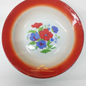 Emaye yemek tabağı çinko kaplama ø22cm emaye tabak iç yüzeyi çiçek desenli çinko kaplama metal tabak