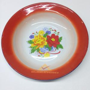 Emaye yemek tabağı çinko kaplama ø22cm emaye tabak iç yüzeyi çiçek desenli çinko kaplama metal tabak