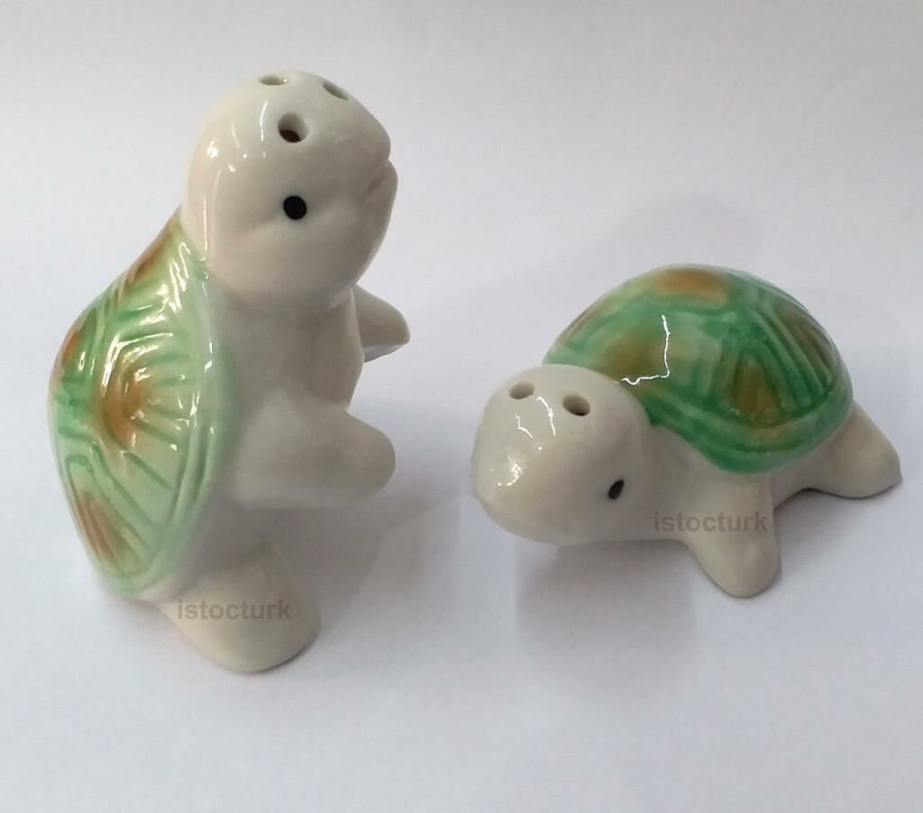 Kaplumbağa Sevgililer Porselen Tuzluk Biberlik Seti 2 adet 1 adet Tuzluk+1 adet Biberlik