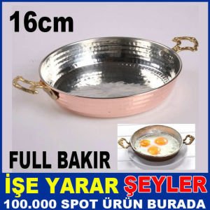 Çekiç dövme el işçiliği bakır sahan 16 cm içi kalaylı çift kulplu omlet sağanı bakır yumurta tavası