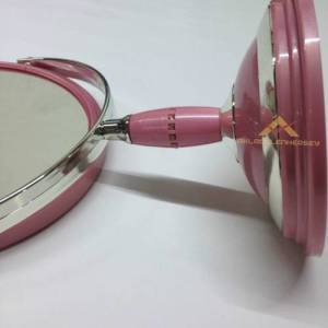 AYAKLI ÇİFT TARAFLI AYNA NORMAL ve BÜYÜTEÇLİ PEMBE MAKYAJ AYNASI