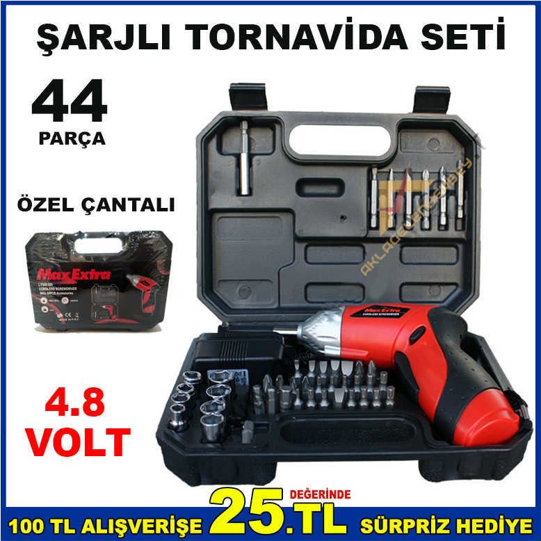 ÖZEL ÇANTALI 44 PARÇA 4.8V ŞARJLI TORNAVİDA SETİ