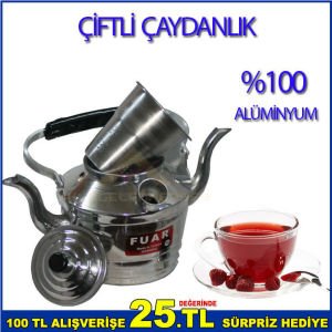 MUHABBET İÇİN BİREBİR %100 ALÜMİNYUM GÖVDELİ BAKALİT KAPLAMA SAPLI ÇİFTLİ ÇAYDANLIK