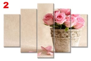 PEMBE GULLER 7 STİL 5 PARÇALI KANVAS TABLO