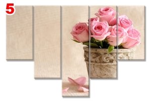 PEMBE GULLER 7 STİL 5 PARÇALI KANVAS TABLO