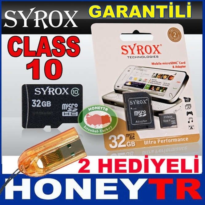 SYROX 32GB CLASS10 MICROSD HAFIZA KARTI +2HEDİYE