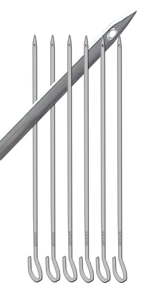 6 adet Paslanmaz Çelik Tokat Kebabı Şişi 30cm Ucu Delik Özel Ürün 7x2mm Kancalı Yassı Kebap Şişleri