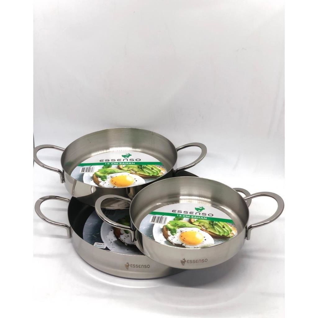 Essenso 18/10 Çelik 304 Kalite 3lü Sahan Seti ÇiftKulp 14-16-20cm Ömür Boyu Garantili Kupon Tava Set