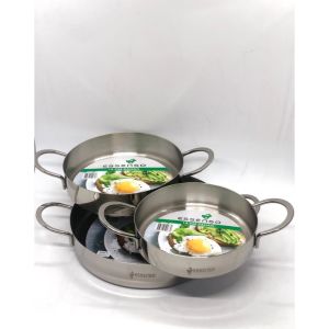 Essenso 18/10 Çelik 304 Kalite 3lü Sahan Seti ÇiftKulp 14-16-20cm Ömür Boyu Garantili Kupon Tava Set
