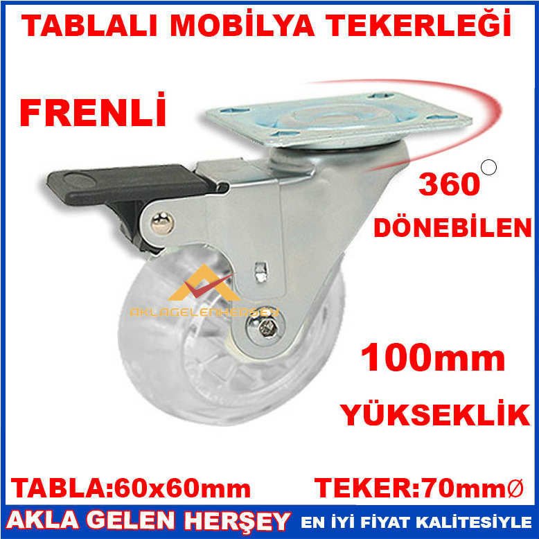100mm FRENLİ SİLİKONLU DÖNER MOBİLYA TEKERLEĞİ