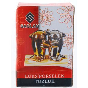 Altın,Gümüş Metalik Renk Tuzluk-Biberlik Ahşap Tabanlı Şık Tasarım 2li Yunusların Aşkı Tuzluk