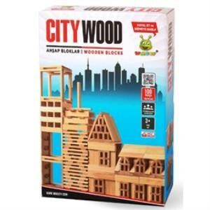 Woodoy City Wood 100 Parça Ahşap Eğitici Bloklar Seti KR101City Wood Hayal Gücü Genişleten Bloklar
