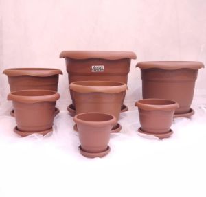 1 adet 1no Ø20x17cm 2.8 Litre Toprak Rengi Tabaklı Çiçek Saksısı Toprak Çökmesi önleyen özel içyapı