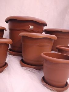 1 adet 1no Ø20x17cm 2.8 Litre Toprak Rengi Tabaklı Çiçek Saksısı Toprak Çökmesi önleyen özel içyapı