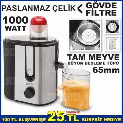 Sinbo 1000w Paslanmaz Çelik Gövde Ve Filtreli Tam Meyve İçin Büyük Girişli Güçlü Katı Meyve Sıkacağı